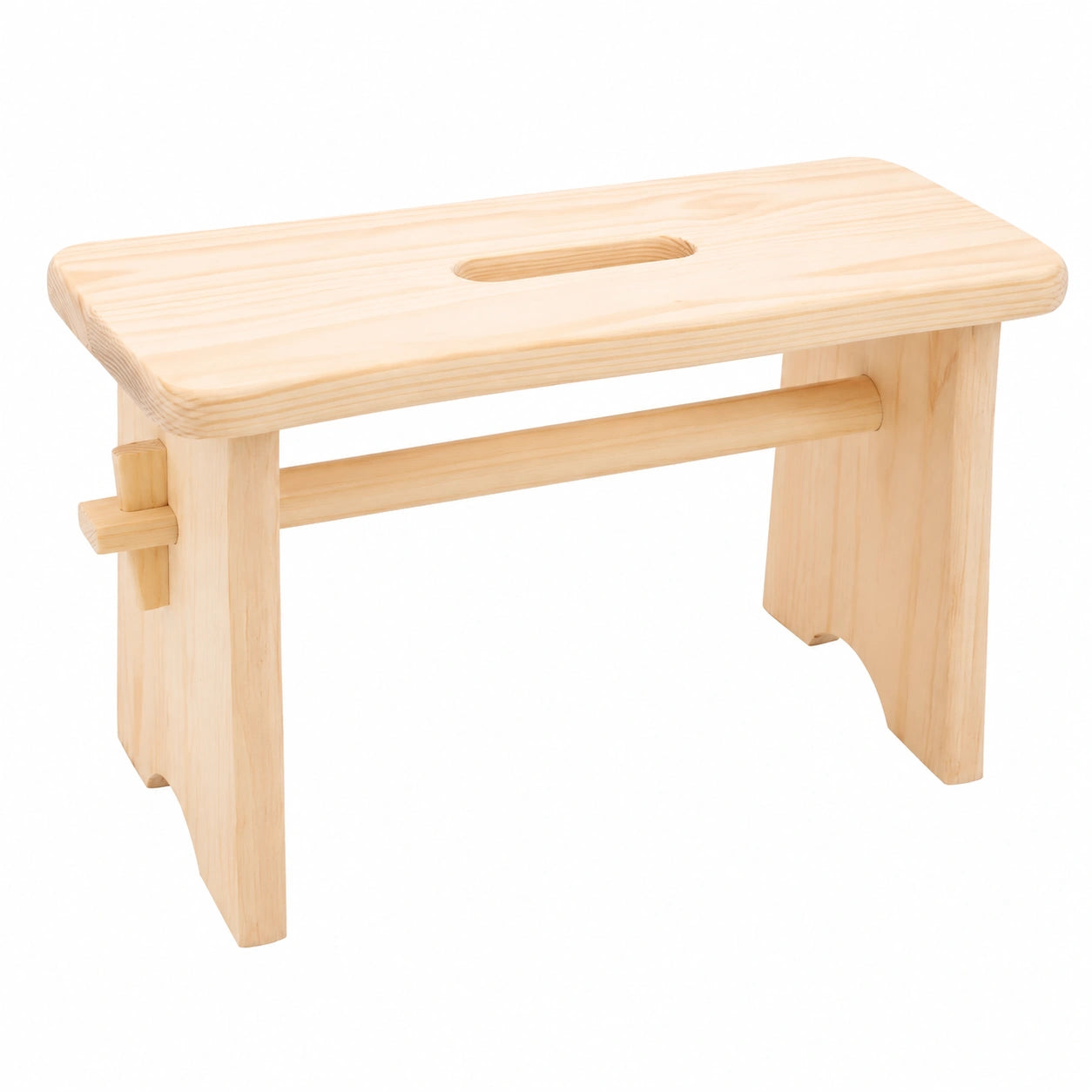 Handgefertigter Massivholz-Hocker aus Kiefer mit Griff und abgerundeten Kanten – Stabiler, kompakter Schemel für Kinder oder als Fußbank – 31x29x21 cm