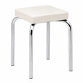Moderner Stapelhocker aus Kunstleder und Metall, belastbar bis 90 kg, 36x47x36 cm, weiß und chromfarben