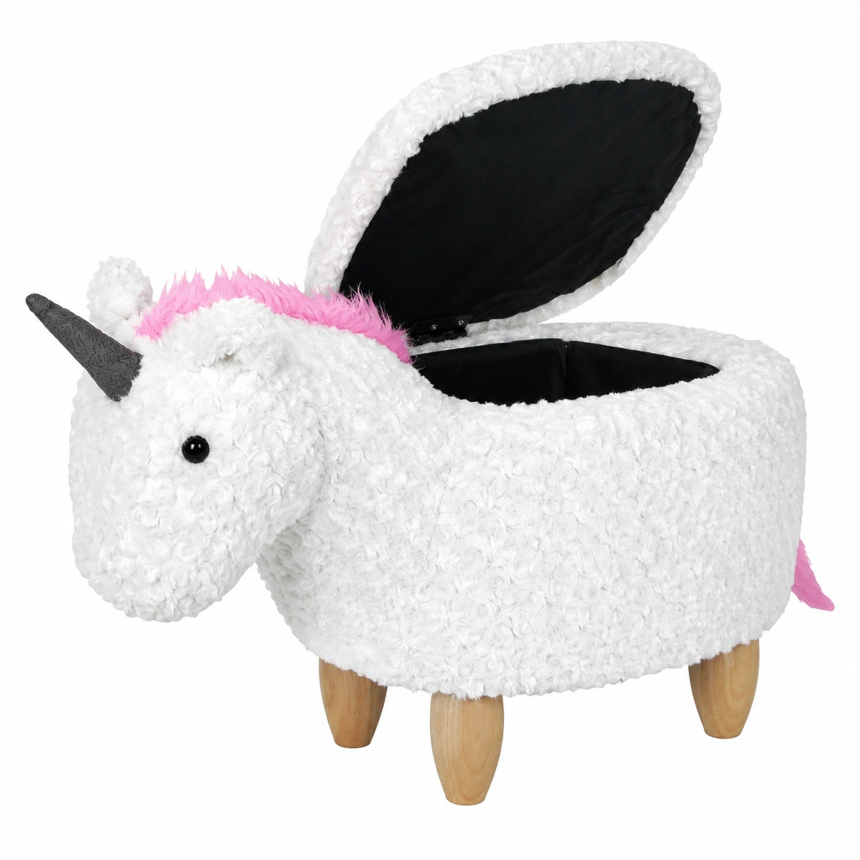 Einhorn-Sitzhocker mit Stauraum für Kinder, Weiß/Rosa