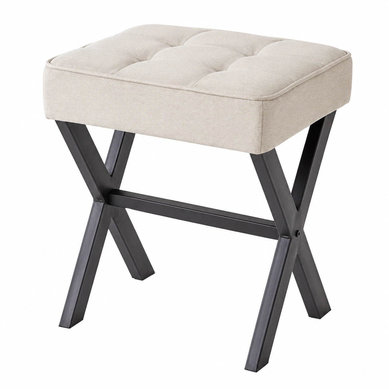 IBUYKE Polsterhocker mit X-Fuß, vielseitiger Leinen Hocker für Schlafzimmer und Wohnzimmer