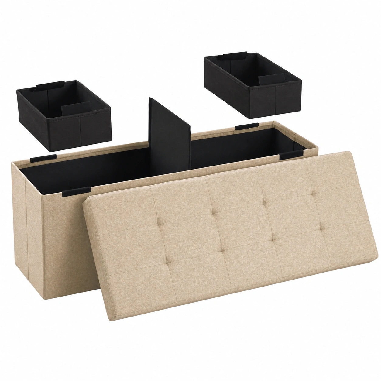 Blumtal Truhenbank mit Stauraum und 2 Boxen, 110x38x38 cm, Beige
