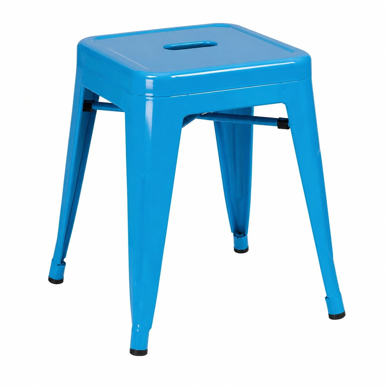 Metallhocker VANTAGGIO Hellblau im Industriestil, stapelbar und niedrig