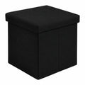 Faltbarer Sitzhocker mit Stauraum aus Leinen, 30x30x30 cm, Schwarz