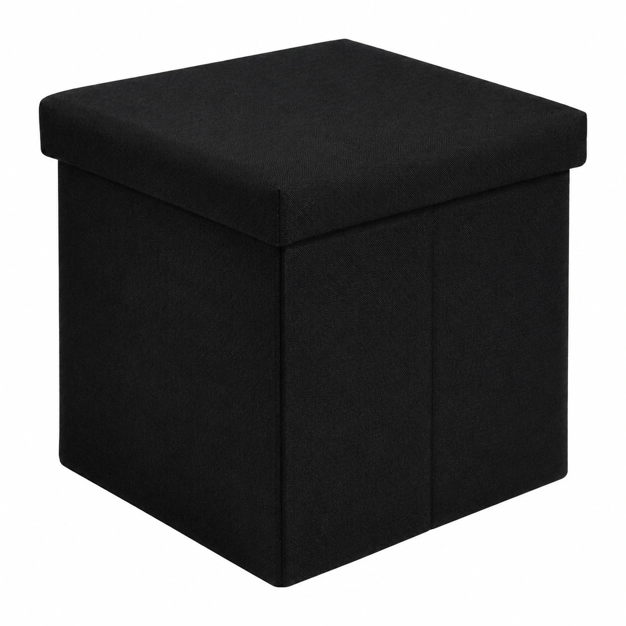 Faltbarer Sitzhocker mit Stauraum aus Leinen, 30x30x30 cm, Schwarz