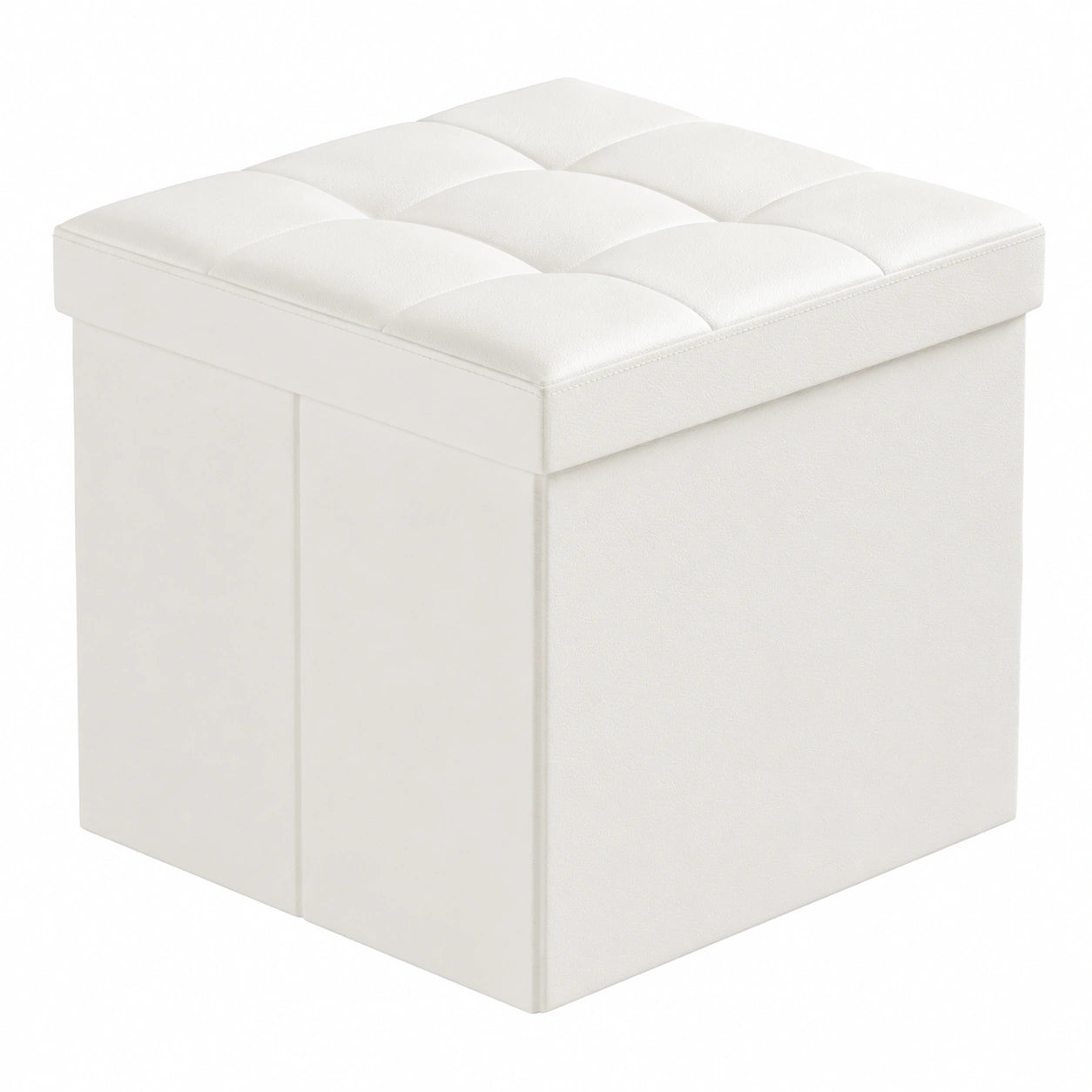 Faltbarer Sitzhocker mit Stauraum, gepolstert, weiß, 38x38x38 cm