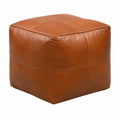 Handgefertigter Leder Pouf in Cognac Braun – Vintage Sitzhocker für Wohnzimmer oder Schlafzimmer