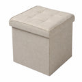 WOLTU 2er Set Faltbare Sitzhocker mit Stauraum, Abnehmbarer Deckel, Beige Leinensitz