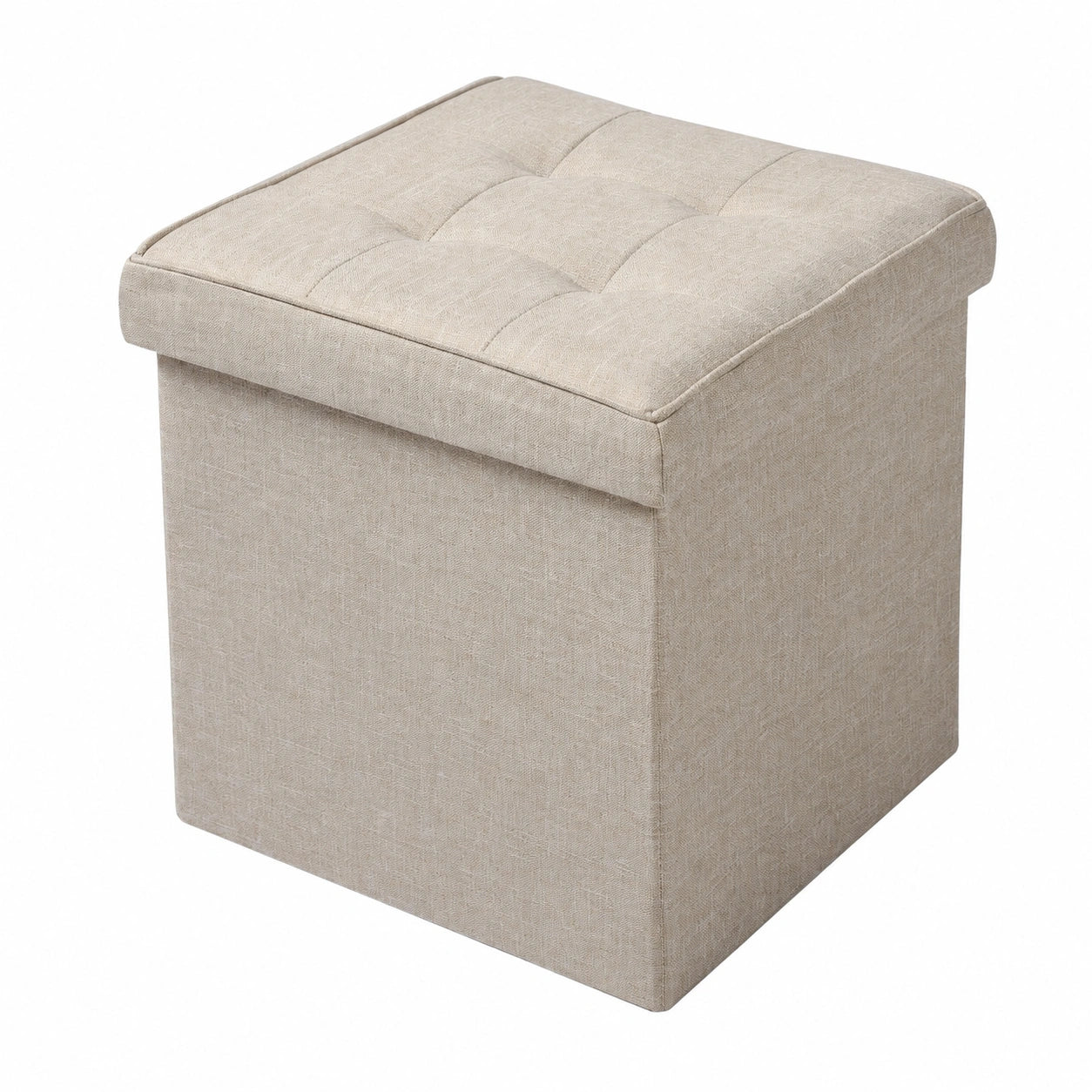WOLTU 2er Set Faltbare Sitzhocker mit Stauraum, Abnehmbarer Deckel, Beige Leinensitz