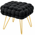AKORD Samt-Hocker Dotty mit Gold-Metallbeinen, 38 cm Quadratisch, Modernes Design für Wohnzimmer, Schwarz