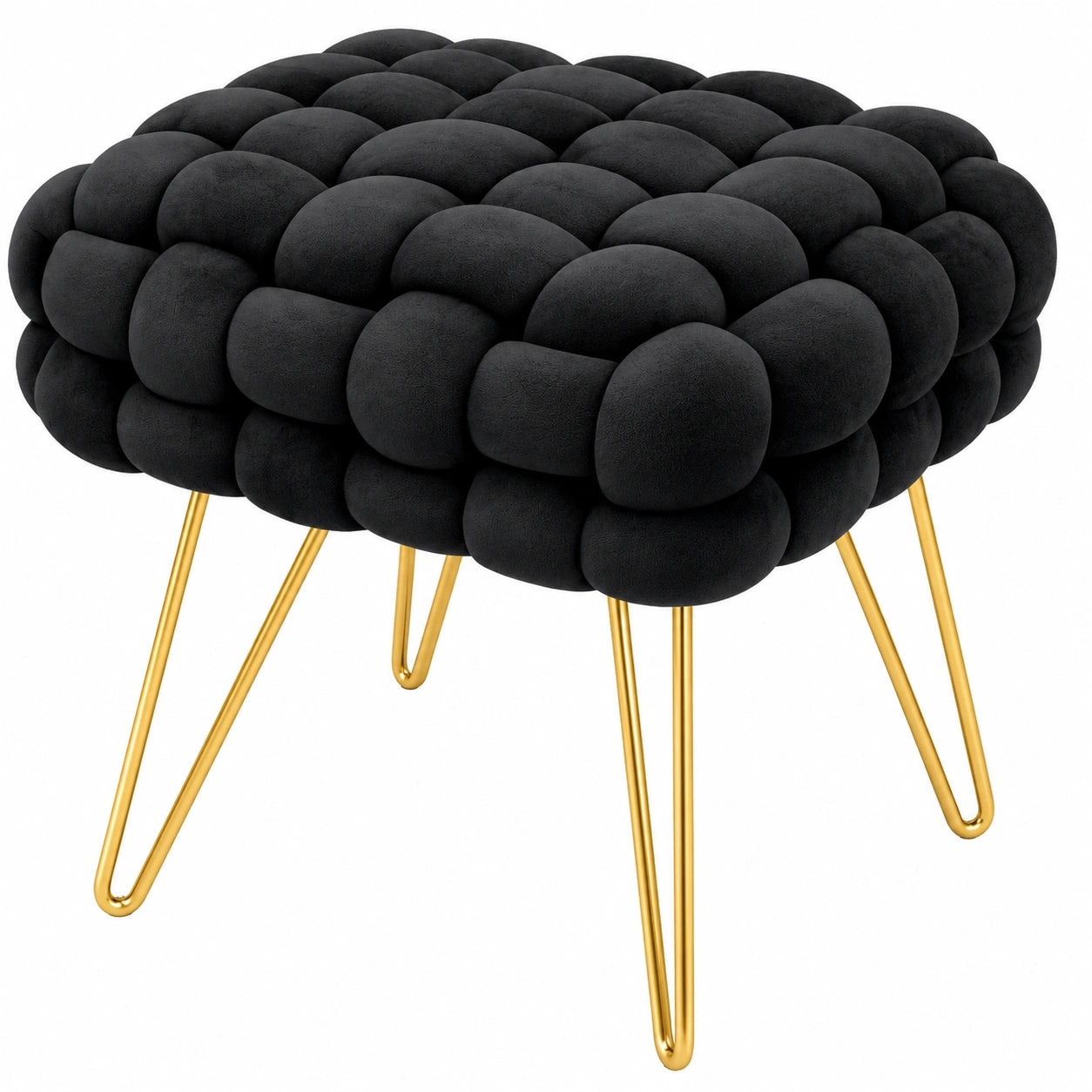 AKORD Samt-Hocker Dotty mit Gold-Metallbeinen, 38 cm Quadratisch, Modernes Design für Wohnzimmer, Schwarz