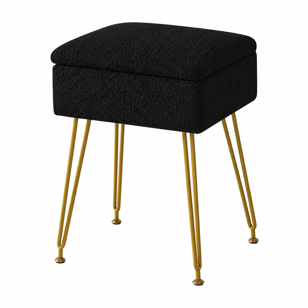 YMYNY Moderner Schminkhocker aus Teddy Samt mit Stauraum, Multifunktionaler Pouf für Schlafzimmer und Wohnzimmer, 40 x 30 x 47 cm, Schwarz