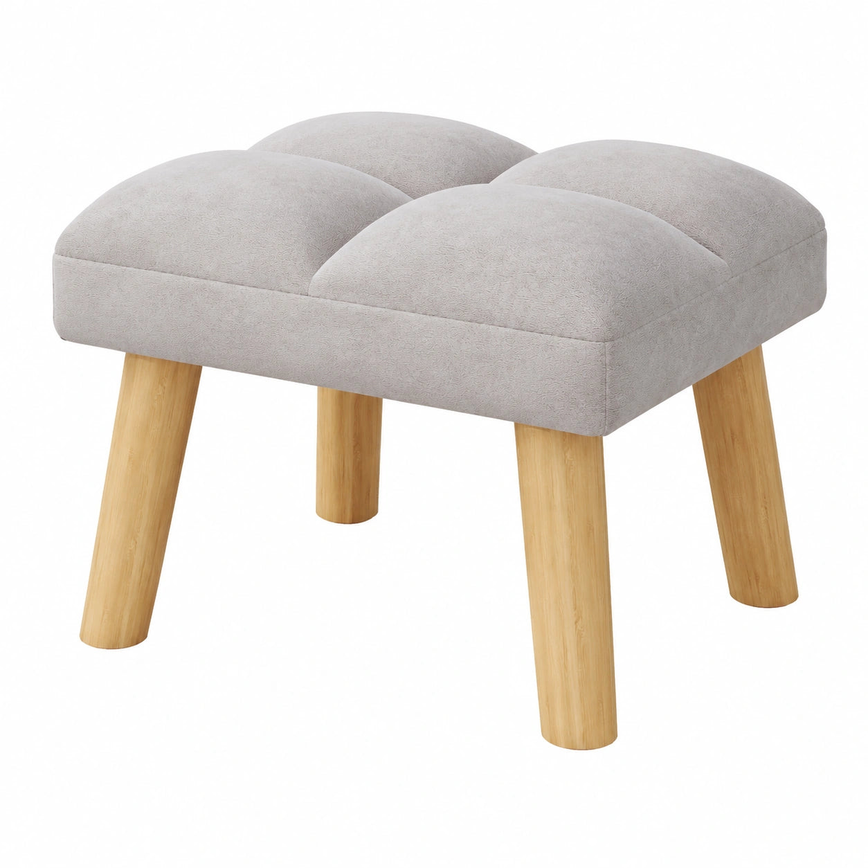 Moderner Samt-Fußhocker mit Holzbeinen für Wohn- und Schlafzimmer, Grau