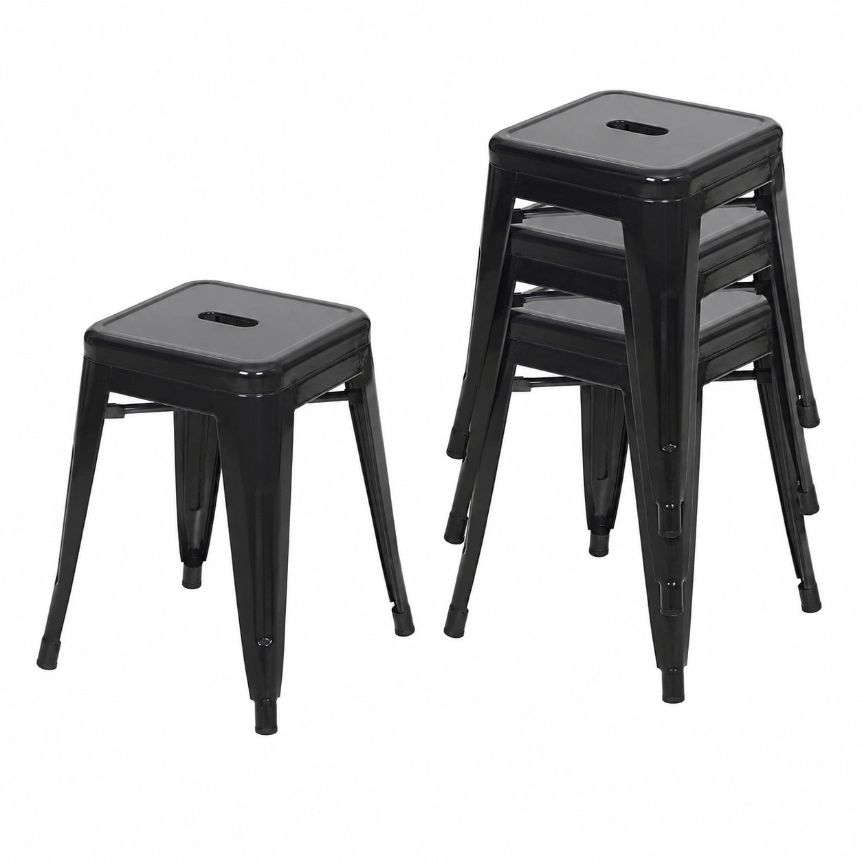 Industrieller Stapelbarer Hocker 4er-Set, Schwarz, Metallrahmen