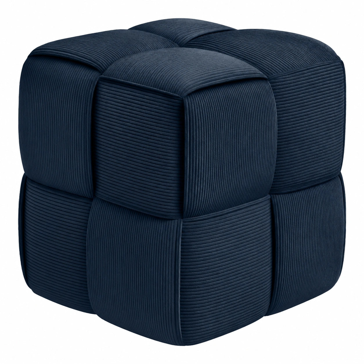 Moderner Cord-Sitzhocker Forinta, quadratisches Design, bequemer Wohnzimmer- und Schlafzimmerhocker, dunkelblau