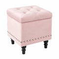 Quadratischer Samthocker mit Stauraum in Pastellrosa im Glamourstil - Loretto