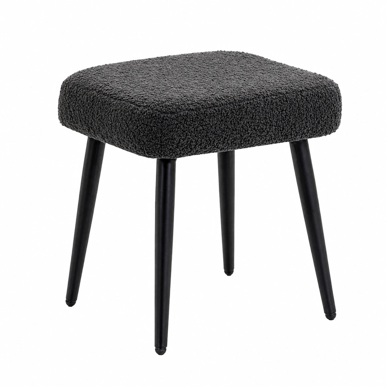 Quadratischer Sitzhocker mit Stahlbeinen und Kaschmir-Optik, Dunkelgrau