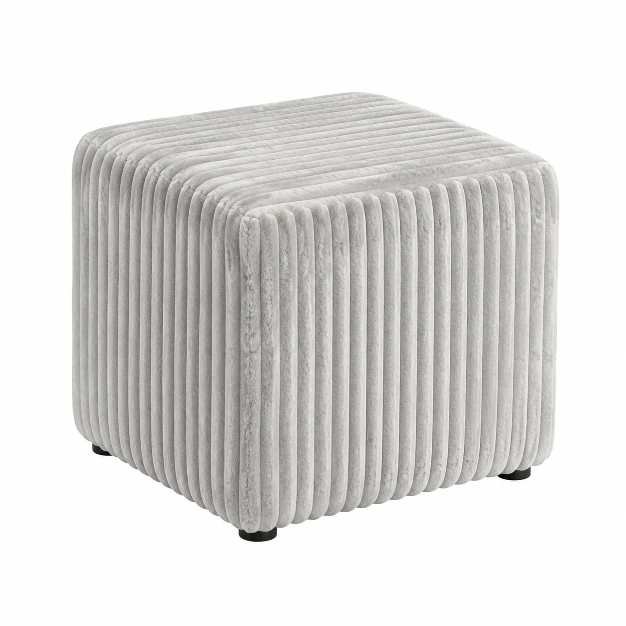 Quadratischer Sitzhocker aus Cordstoff für Wohnzimmer, 40 x 40 cm, hellgrau
