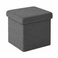 Kompakter Bouclé-Hocker mit Stauraum – Klappbarer Sitzwürfel für Wohnzimmer, Schlafzimmer, Flur, dunkelgrau, 32x32x32 cm
