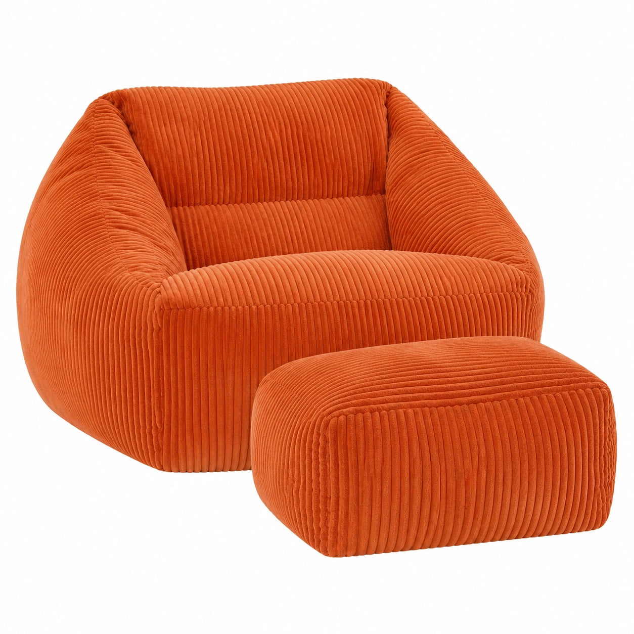 Cord-Sitzsack mit Hocker - Bequemer Loungesessel in Orange