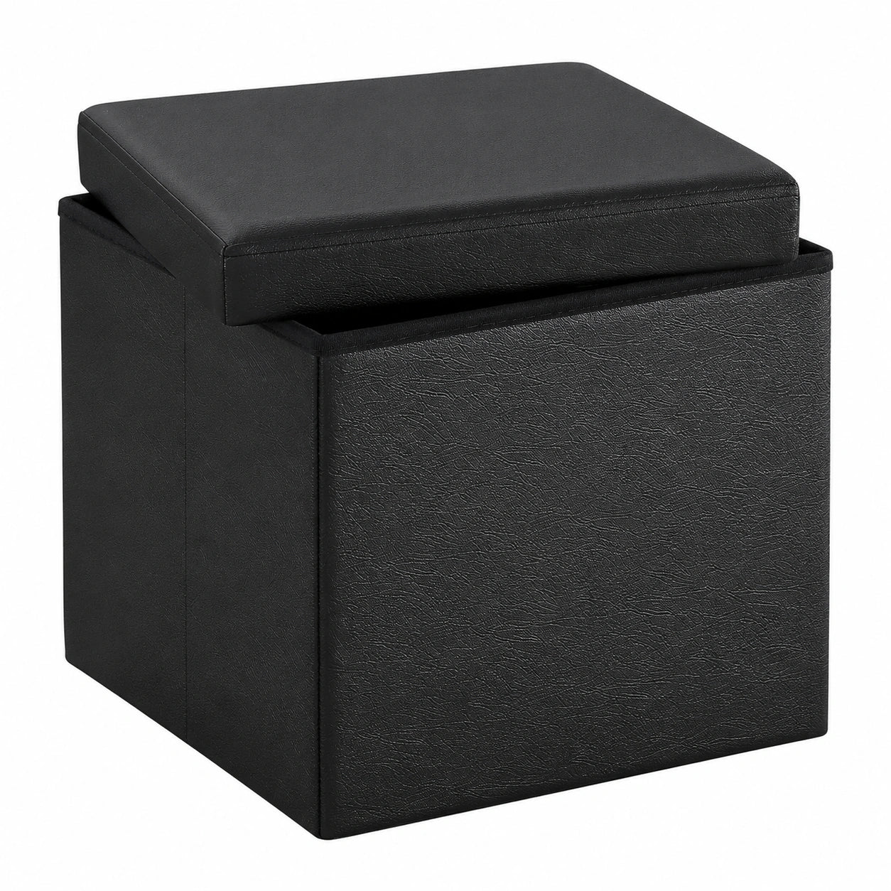 SONGMICS Sitzhocker mit Stauraum aus Kunstleder, 300 kg tragfähig, schwarz, 38 x 38 x 38 cm